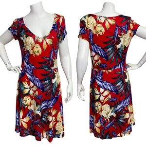 Lascana Venus Red Tropical Floral Dress Fit & Flare Hawaiian Women's Size M